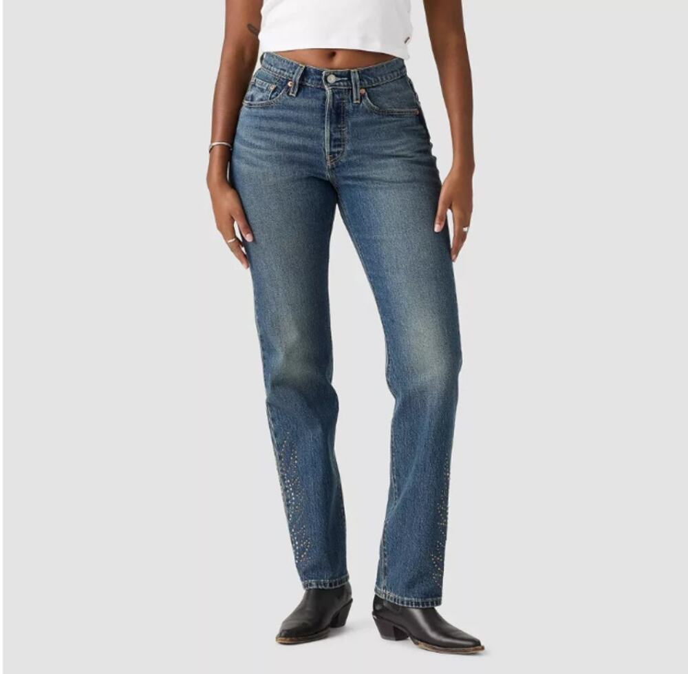 Levi's 501 Curve Jeans Solargenic 29 Y2K Rhinestone Denim Western High Rise Jean